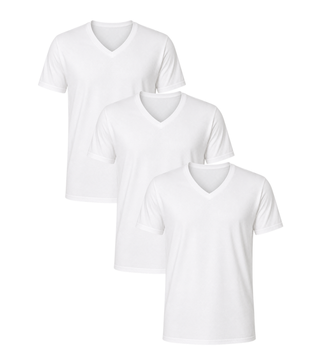All White Classic V Neck 3 Pack